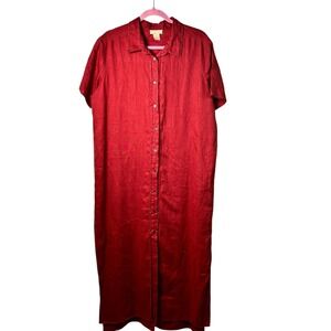 J Jill Rust Red Maxi Dress Womens Shirt Dress Collared Button Down Size‎ Large